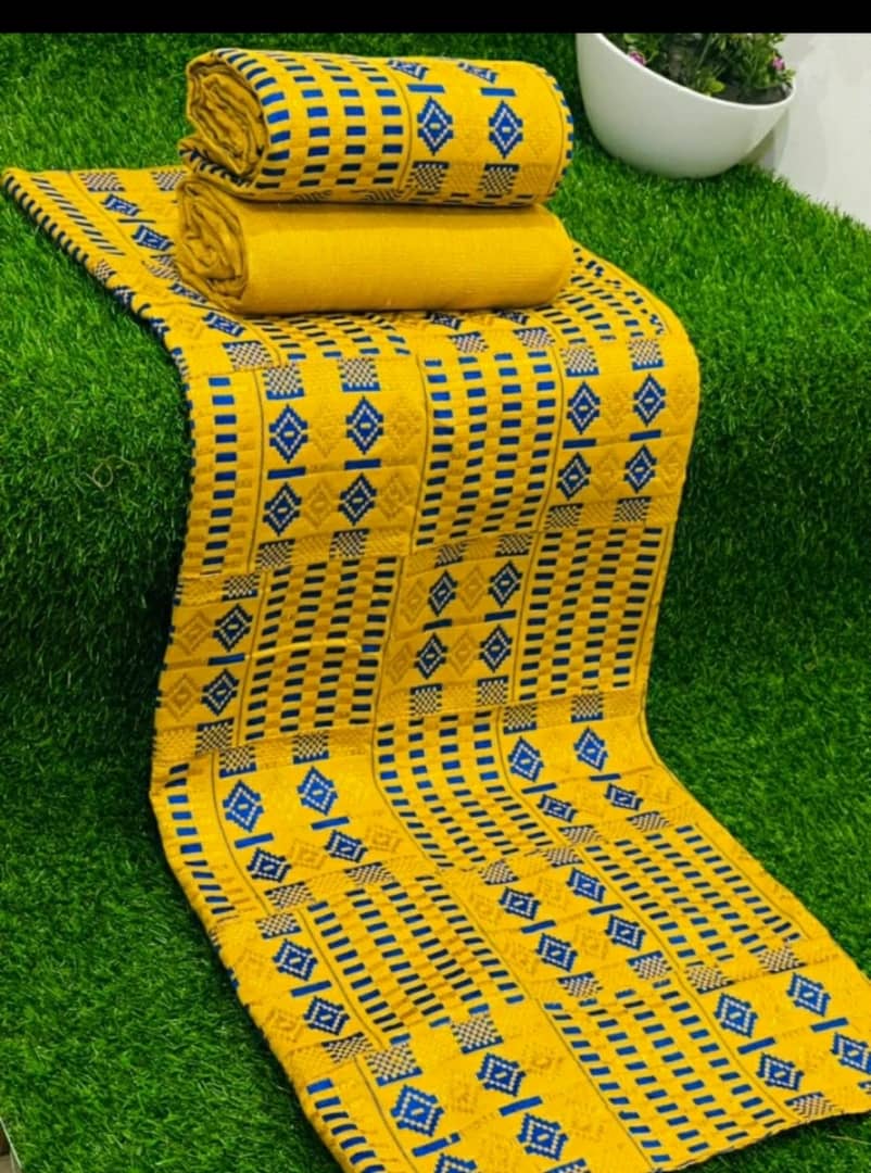 Sun King Kente Fabric – Gold & Royal Blue Prestige Weave
