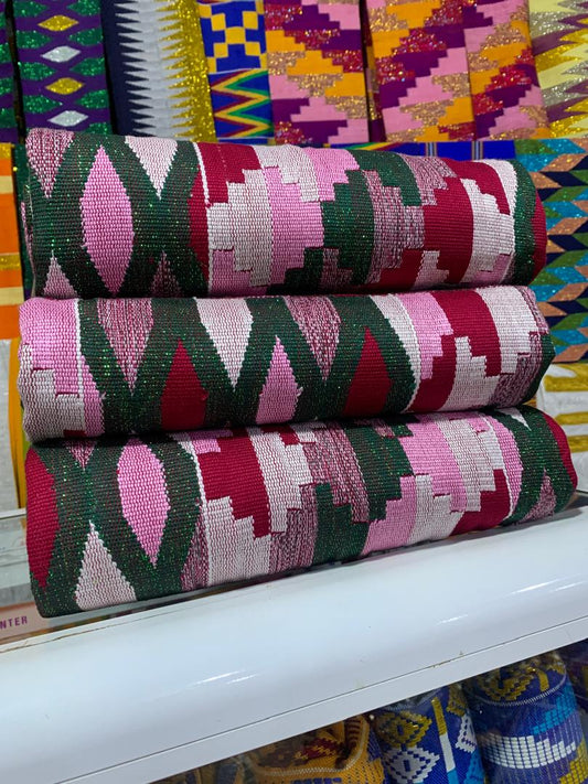 Blush Flame Kente Fabric – Rose, Burgundy & Emerald