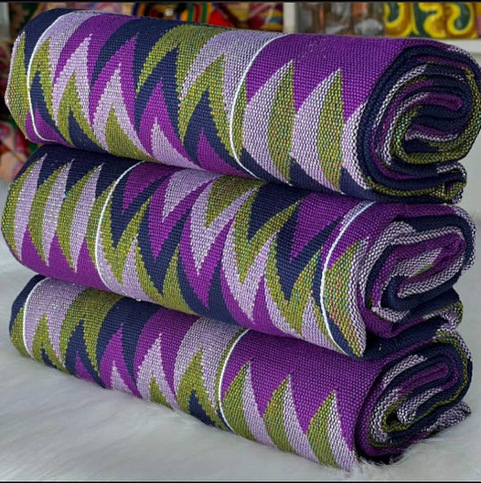 Royal Bloom Kente Fabric – Purple, Olive & Midnight