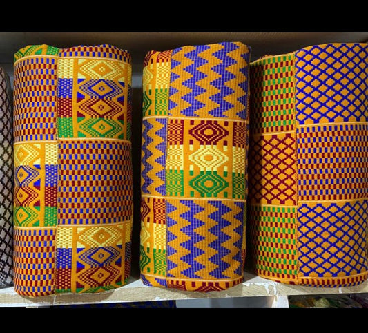 Golden Heritage Kente Fabric – Royal Multi-Pattern